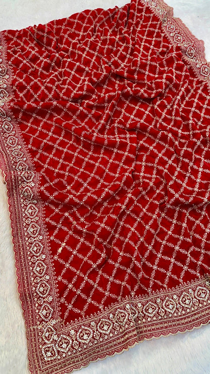 Celebrity-Inspired Tissue Saree (Red Ruby)