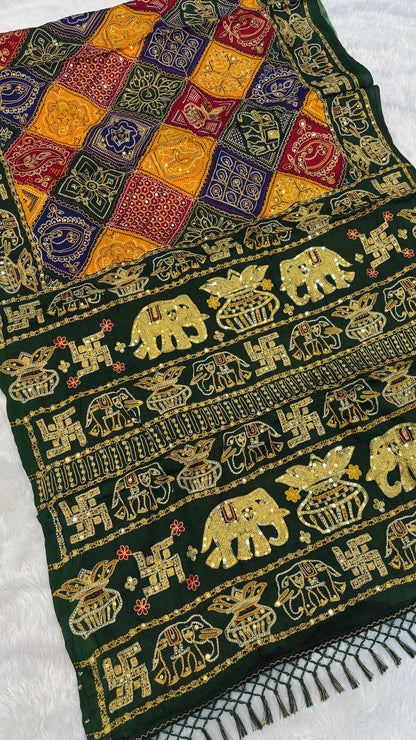 SvarṇaVastra :- Vintage Sequence Work Saree (Green)