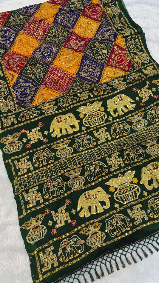 SvarṇaVastra :- Vintage Sequence Work Saree (Green)