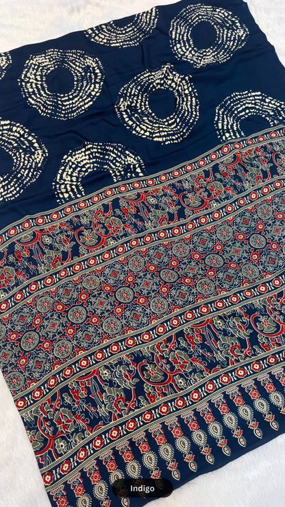 Shibori x Ajrakh Crap Silk Saree