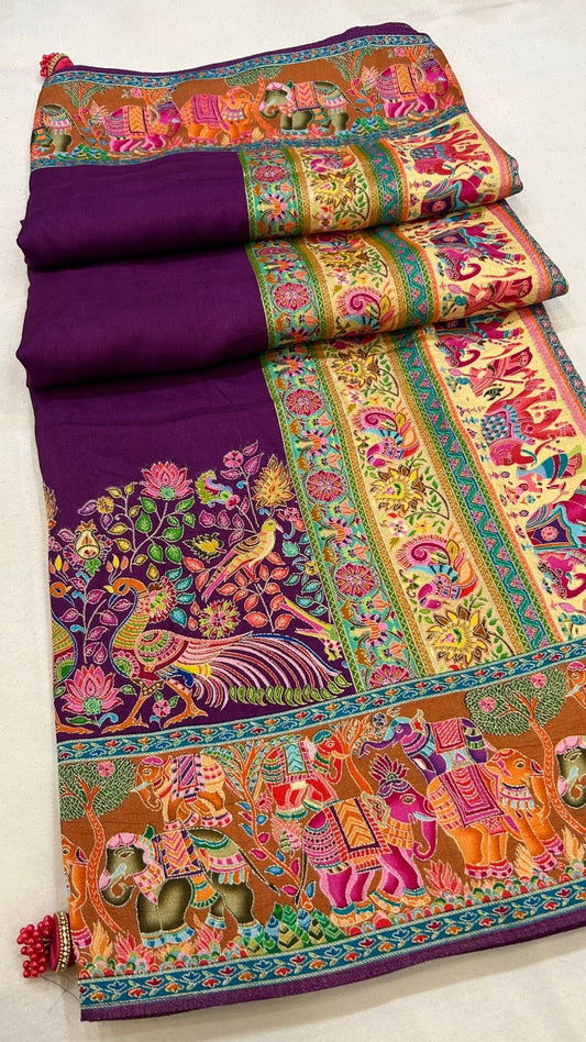 Pure Hand Weaving Kalamkari Saree (Wine Gala)