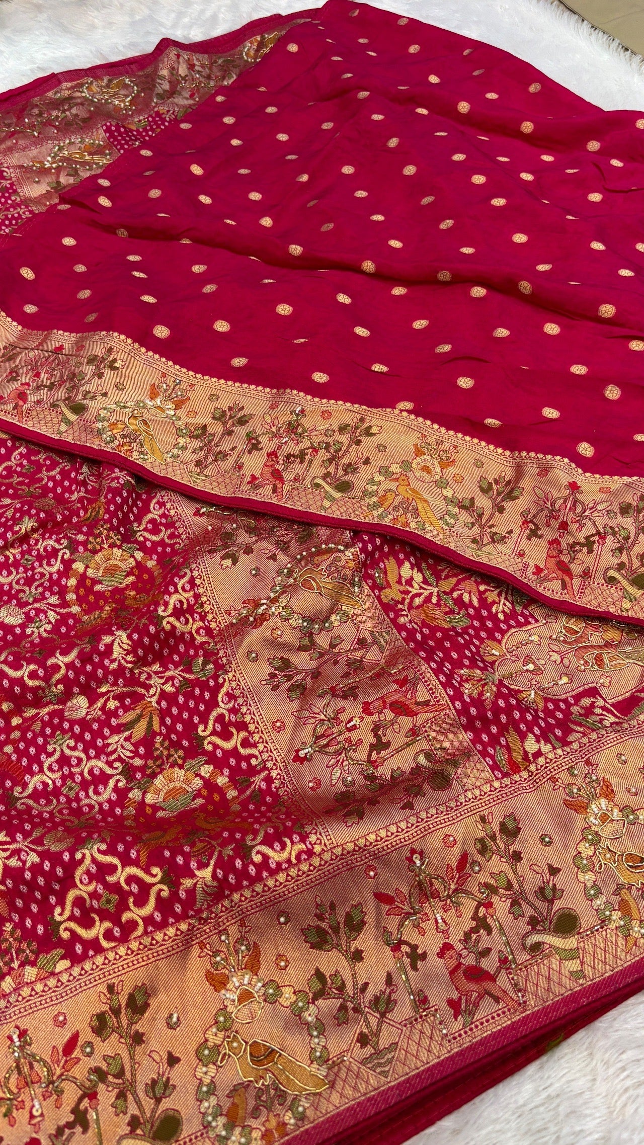Minakari Handwork Saree, Georgette Bandhani (Jungalo)