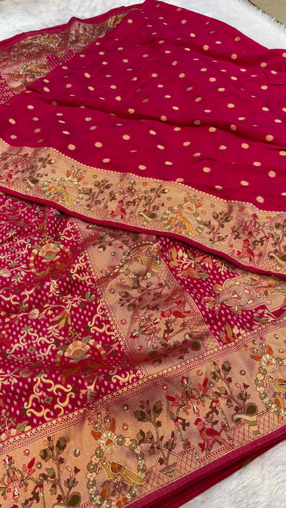 Minakari Handwork Saree, Georgette Bandhani (Jungalo)