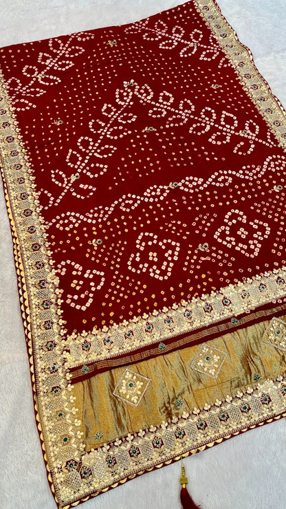 Pure Gaji Silk Handbandhej Gottapatti work Saree