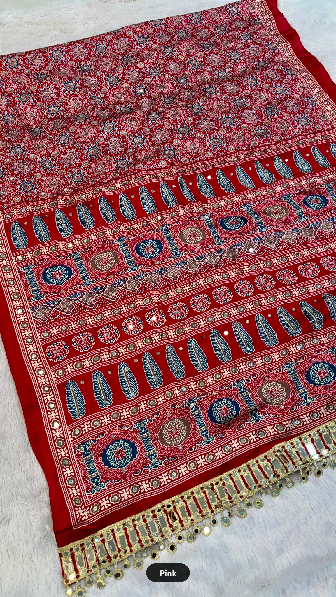 Ajrakh With 500+ Real Mirror & Latakan Saree Vol.01