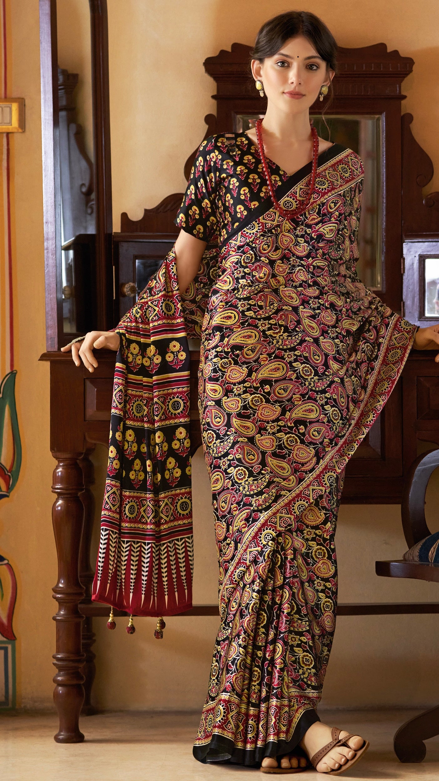 Designer Ajrakh Saree (D.No.202 B)