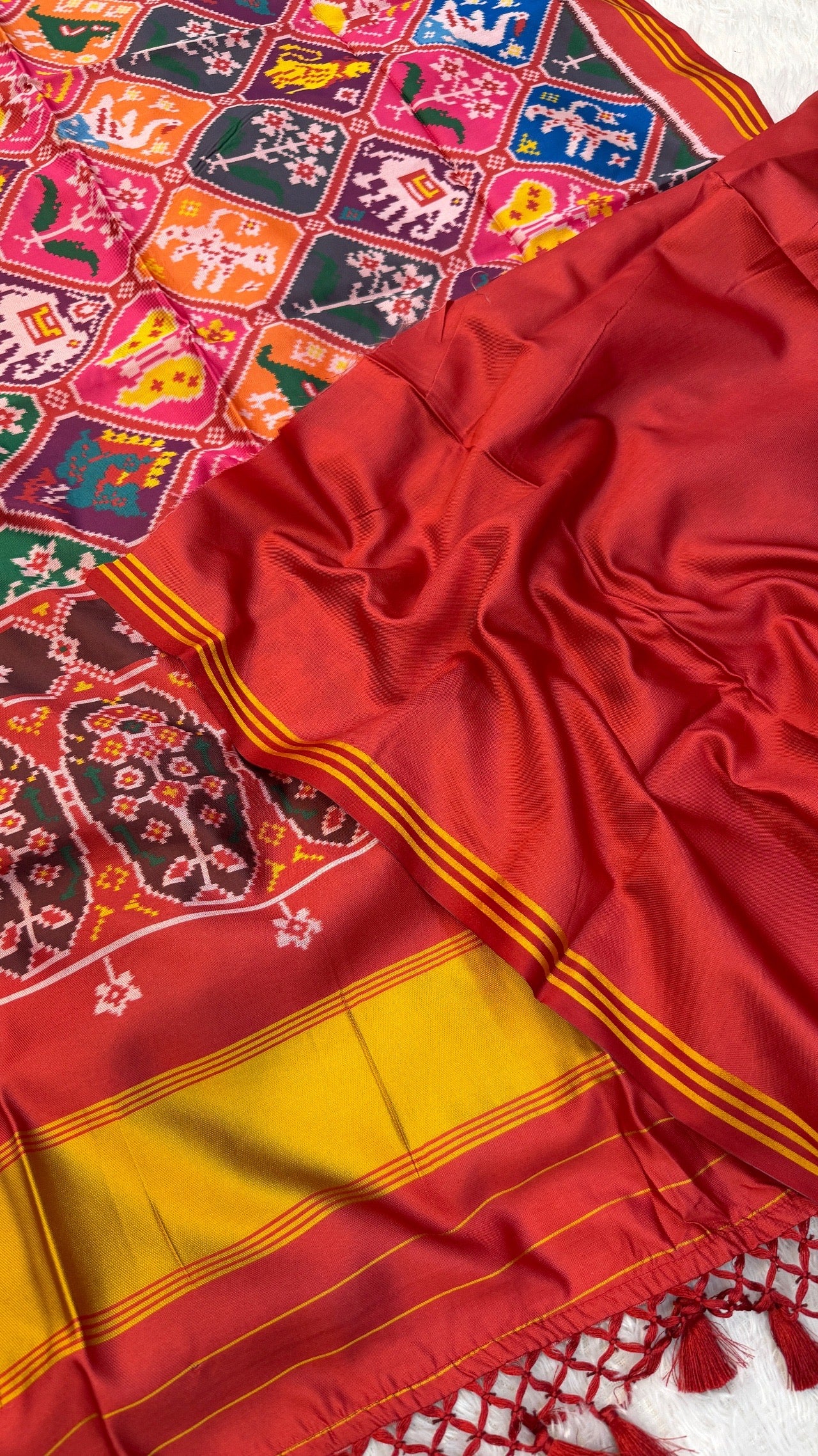 New Semi Ikkat Patola Saree with Beautiful Tussle Vol.4