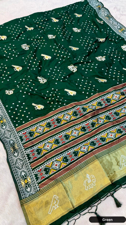 Weaving Patola Bandhej Saree (Lagadi Patta)