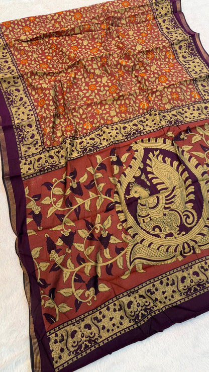 Royal Peacock Kalamkari Saree