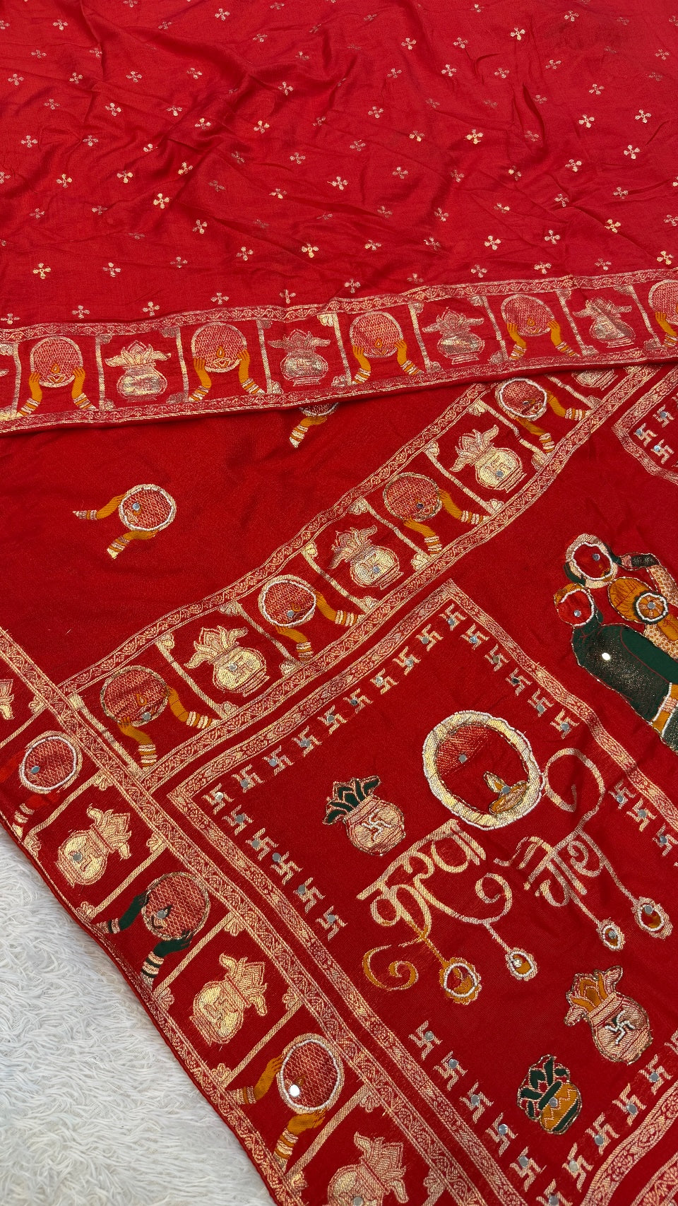 Real Handwork Karva Chauth Saree - Red