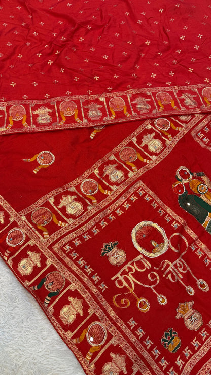 Real Handwork Karva Chauth Saree - Red