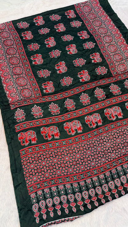 Airawar Ajrakh Crush Saree