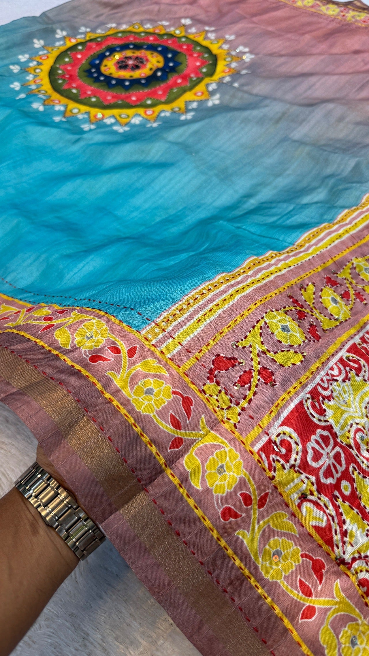 Exquisite Mandala Art Work Sarees (Sky)