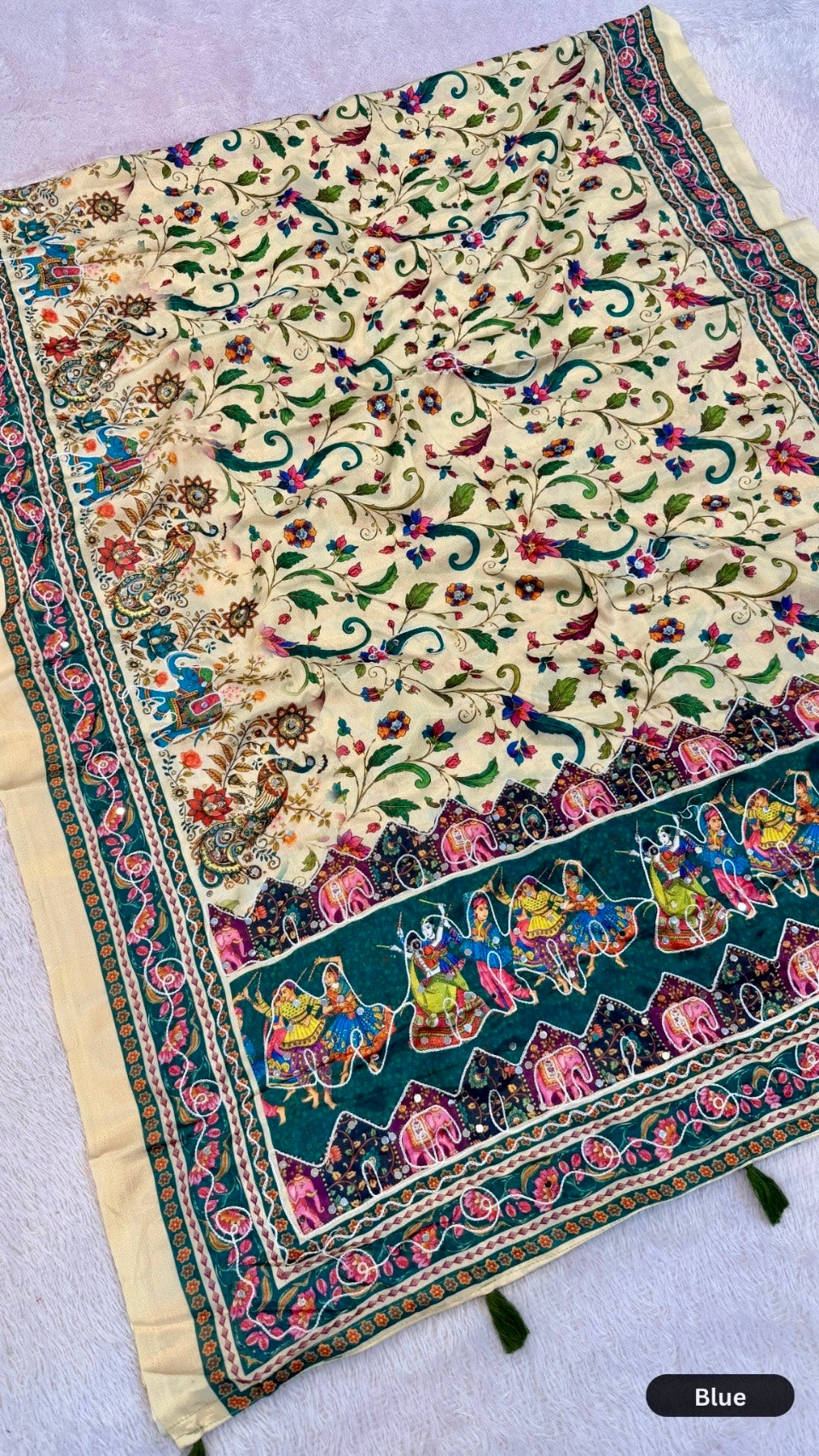 Shahi Bagicha Kalamkari Saree - Mirror Work