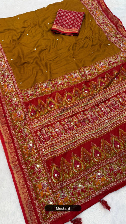 Plain Kalamkari Mul Cotten Mirror Work Saree SD