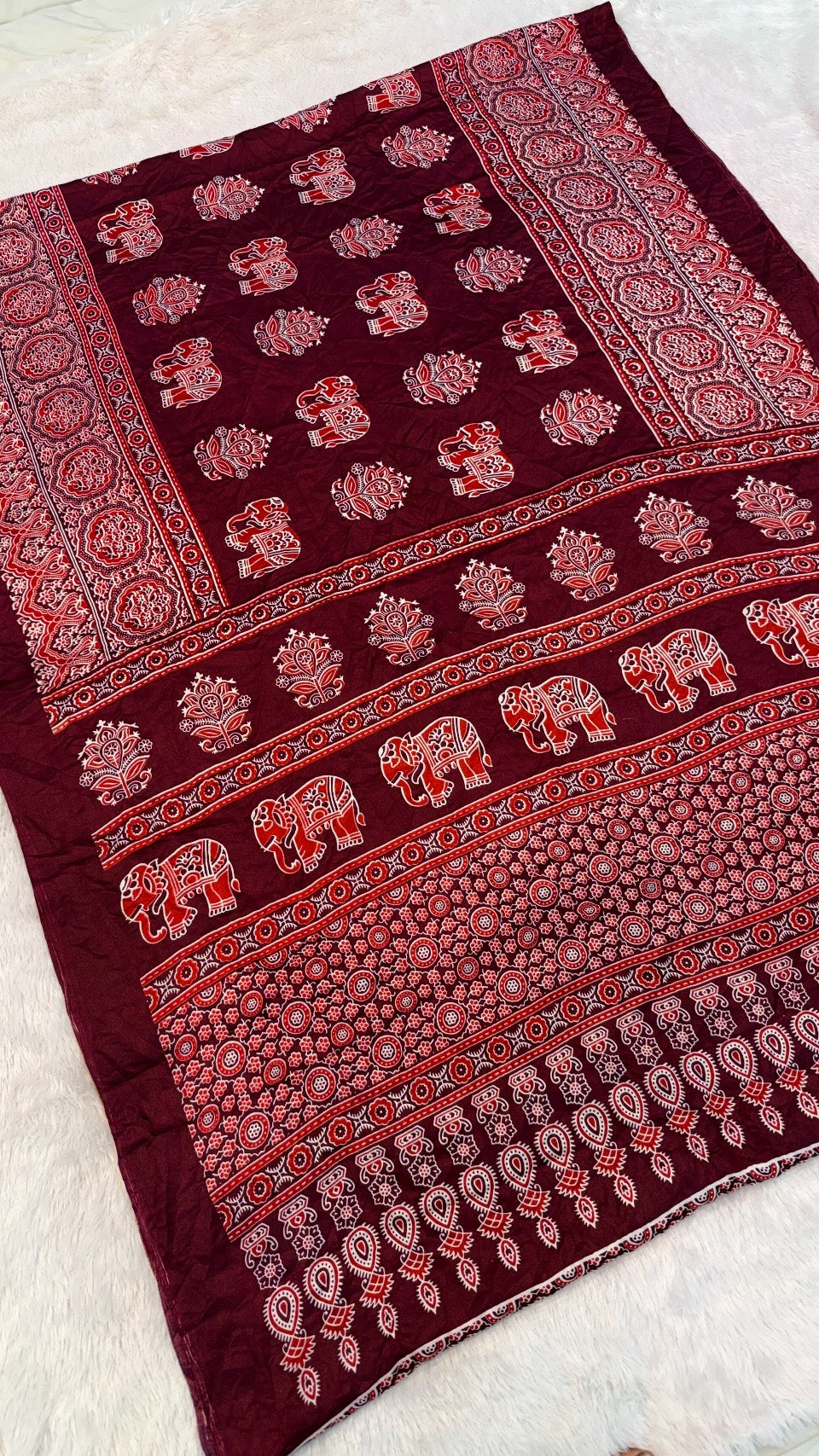 Airawar Ajrakh Crush Saree