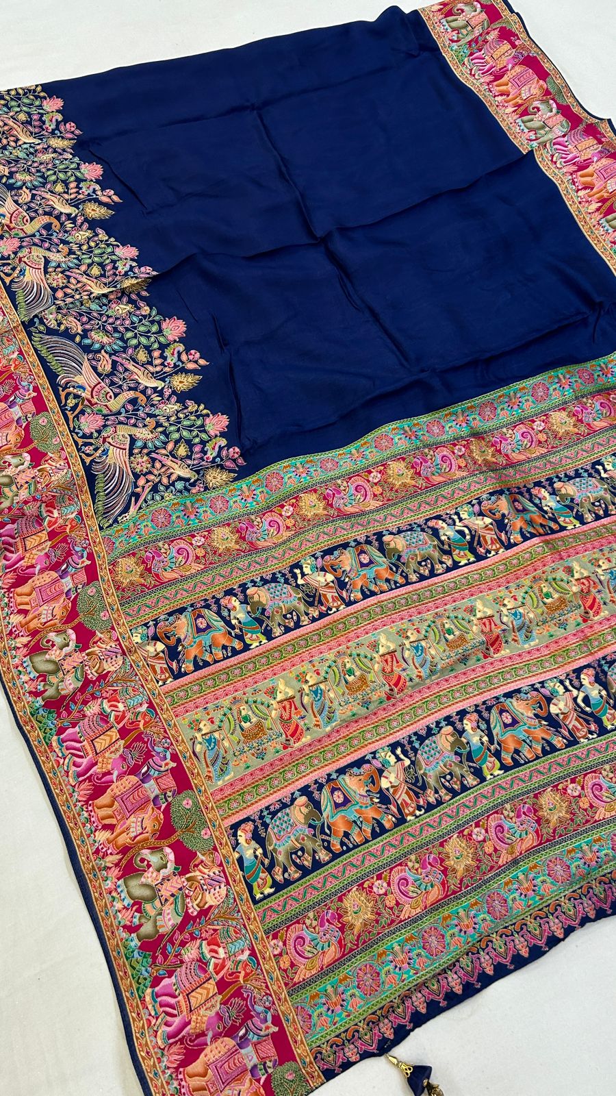 Pure Hand Weaving Kalamkari Saree (Blue Gala 2)