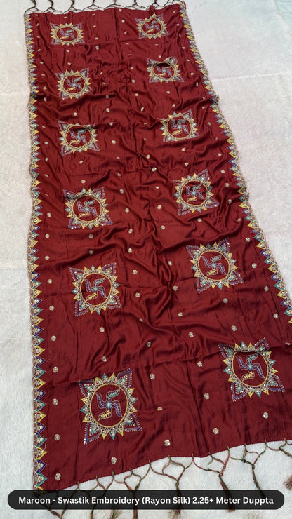 Swastik Embroidery Work Duppta