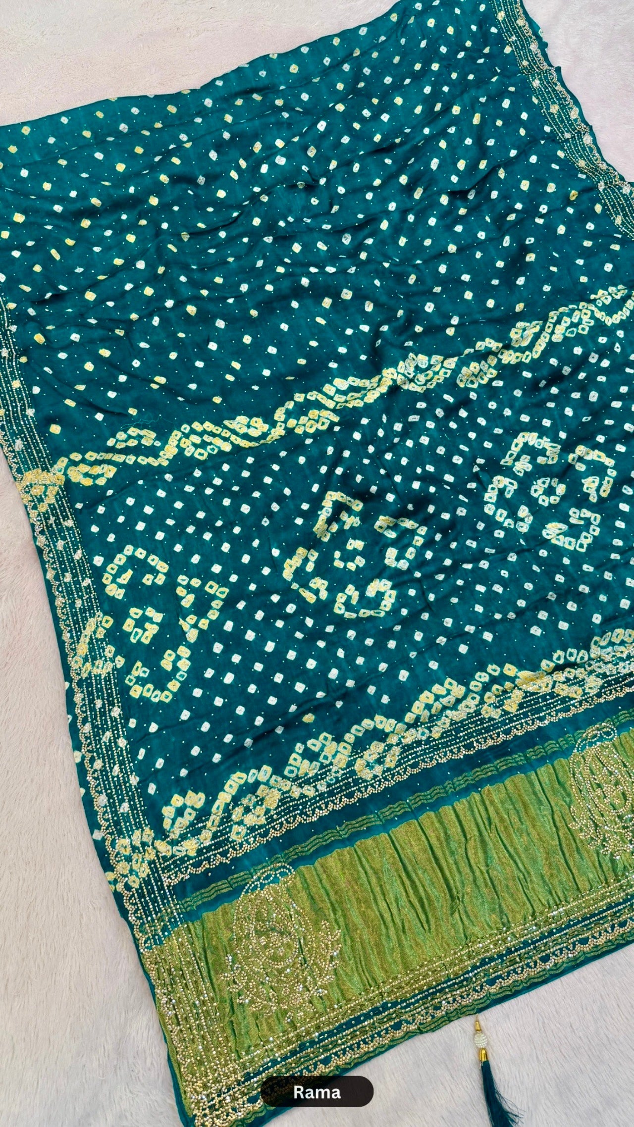 Handmade Bandhani Saree With Siroski Work