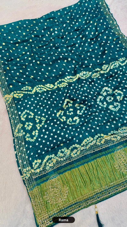 Handmade Bandhani Saree With Siroski Work