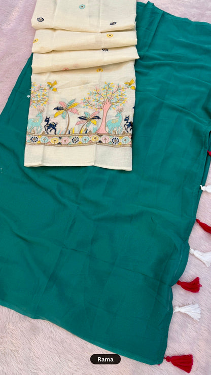 Khadi Aura Designer Chiffon Saree Set