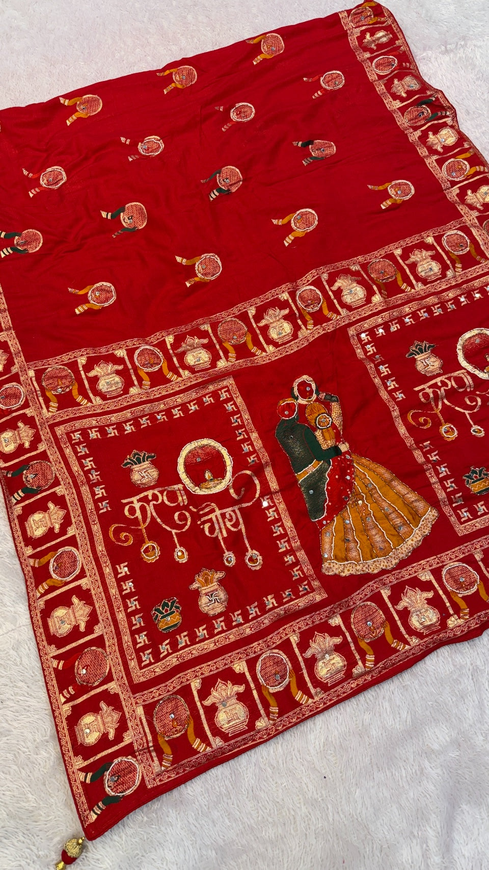 Real Handwork Karva Chauth Saree - Red