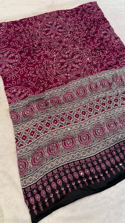 Bandhani Ajrakh With 500+ Real Mirror Saree Vol.02