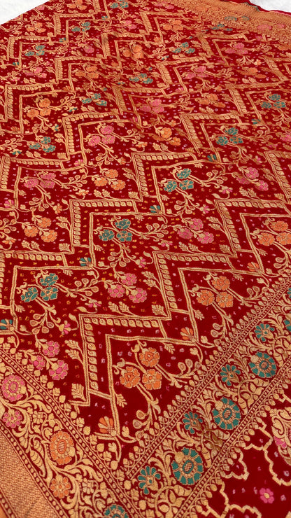 Exclusive Handwoven Original Neemzari Bandhani Saree (A)
