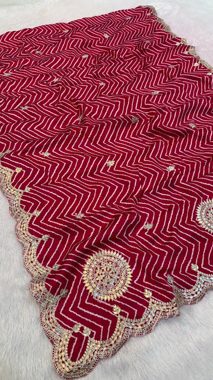 Lehariya Saree With Gottapatti Work