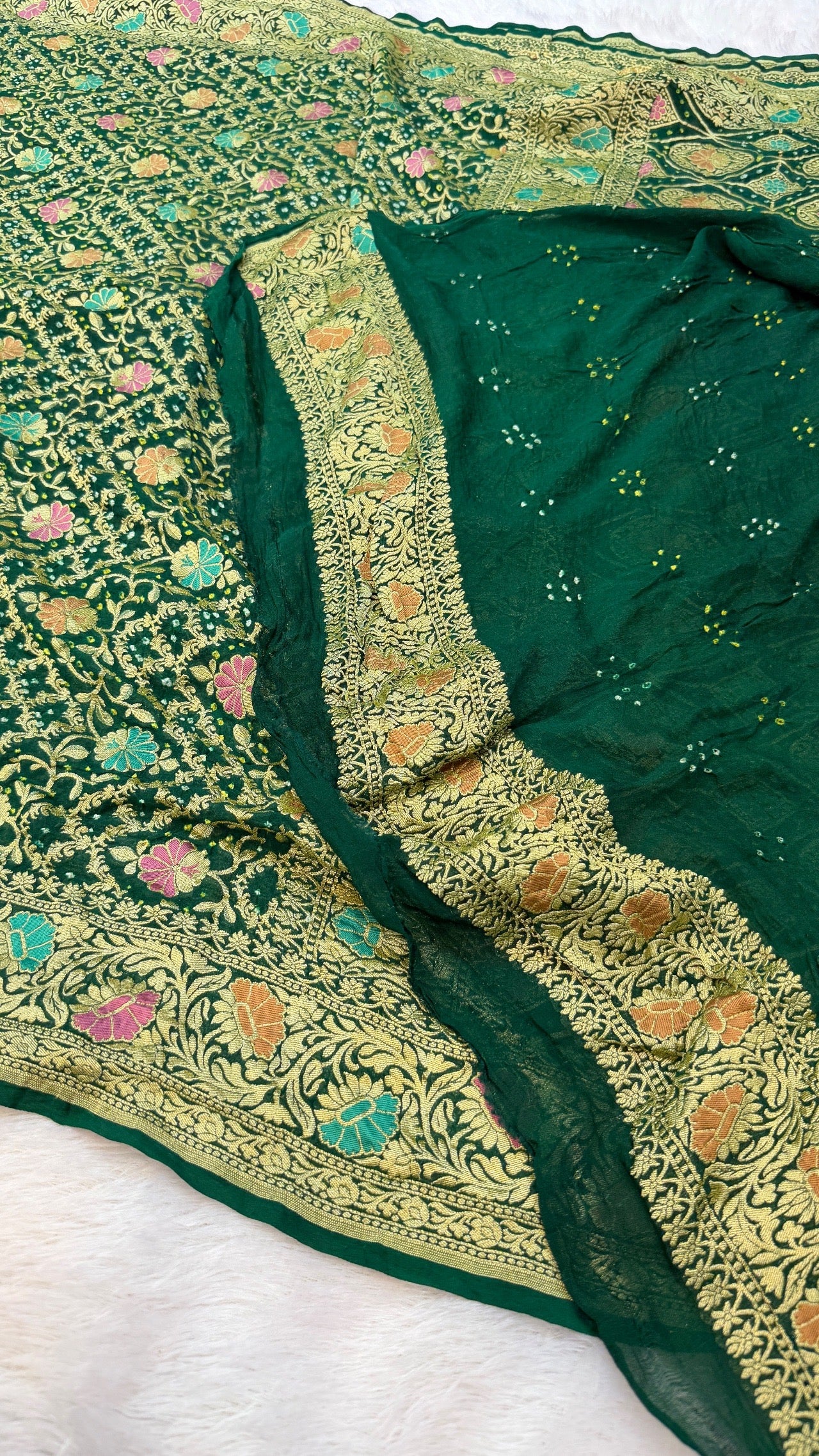 Exclusive Handwoven Original Neemzari Bandhani Saree (B)