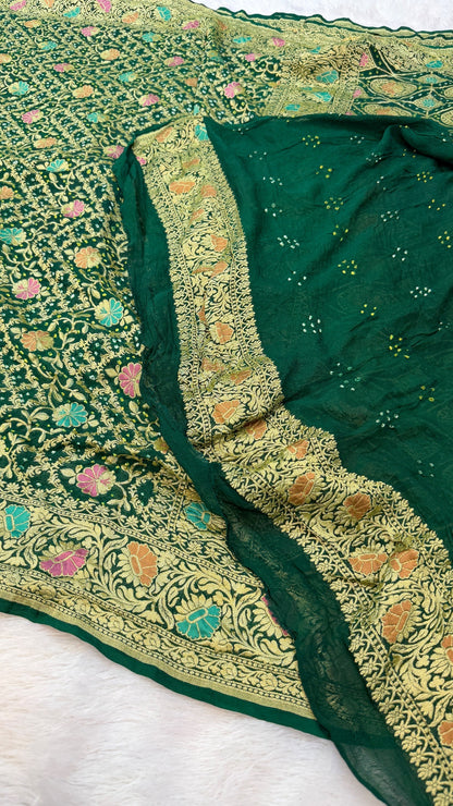 Exclusive Handwoven Original Neemzari Bandhani Saree (B)