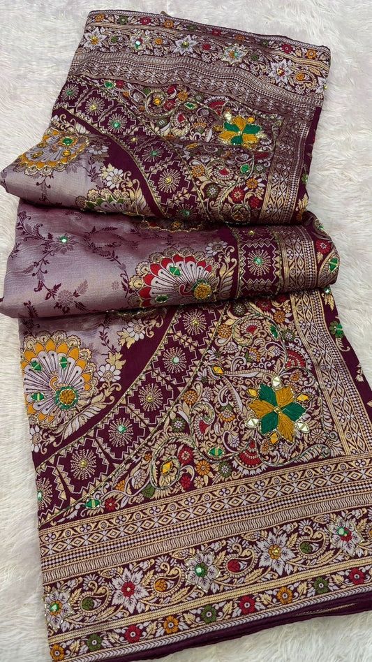 Antique Work, Marriage Season Saree (Wine)