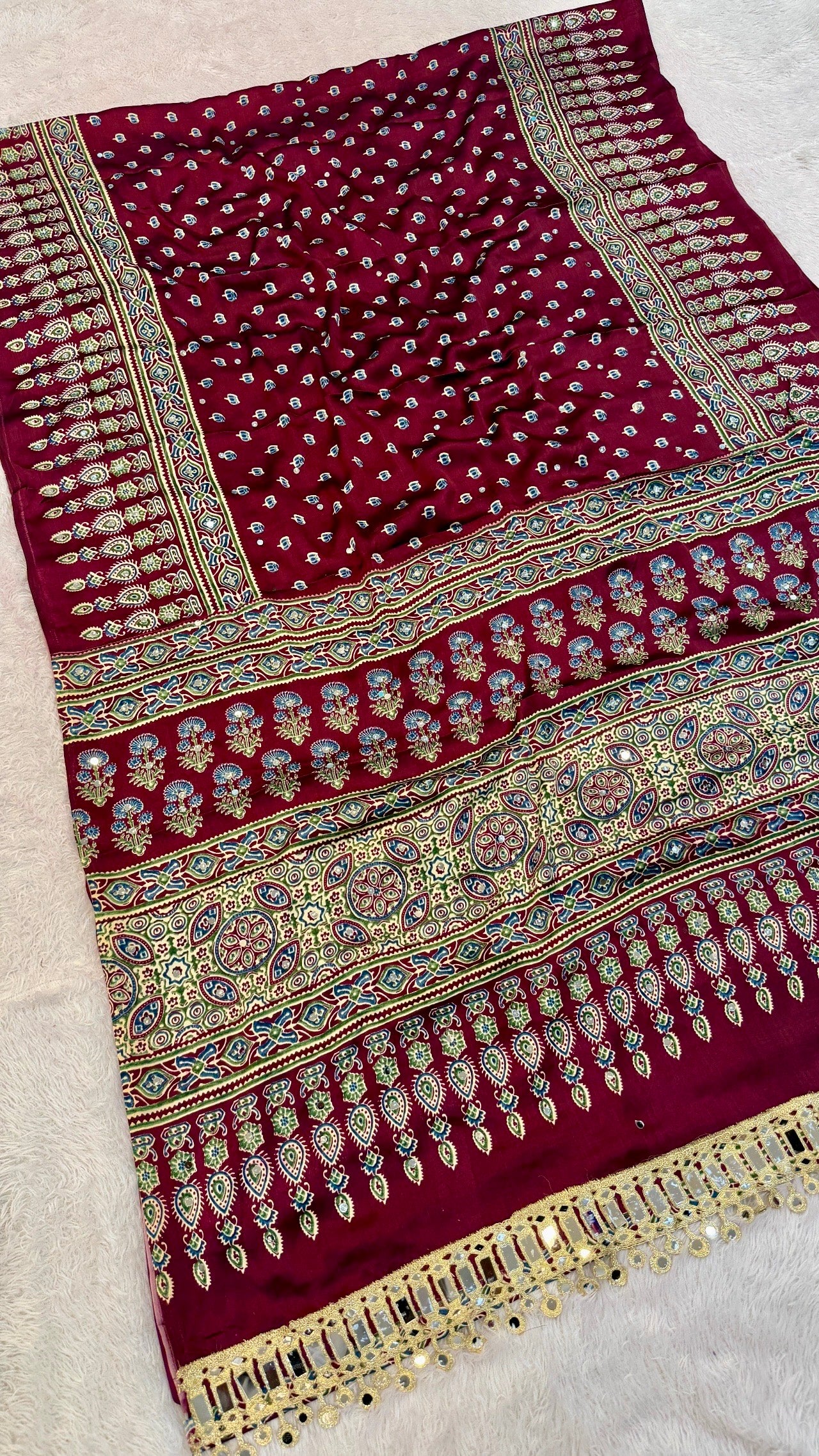 Ajrakh Butti With 500+ Real Mirror Saree Vol.03
