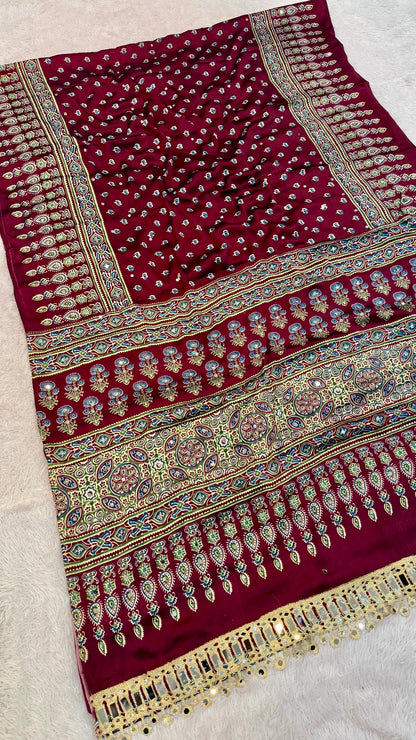 Ajrakh Butti With 500+ Real Mirror Saree Vol.03