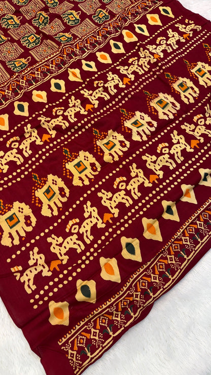 Patola Bandhej Saree (Rayon Silk)