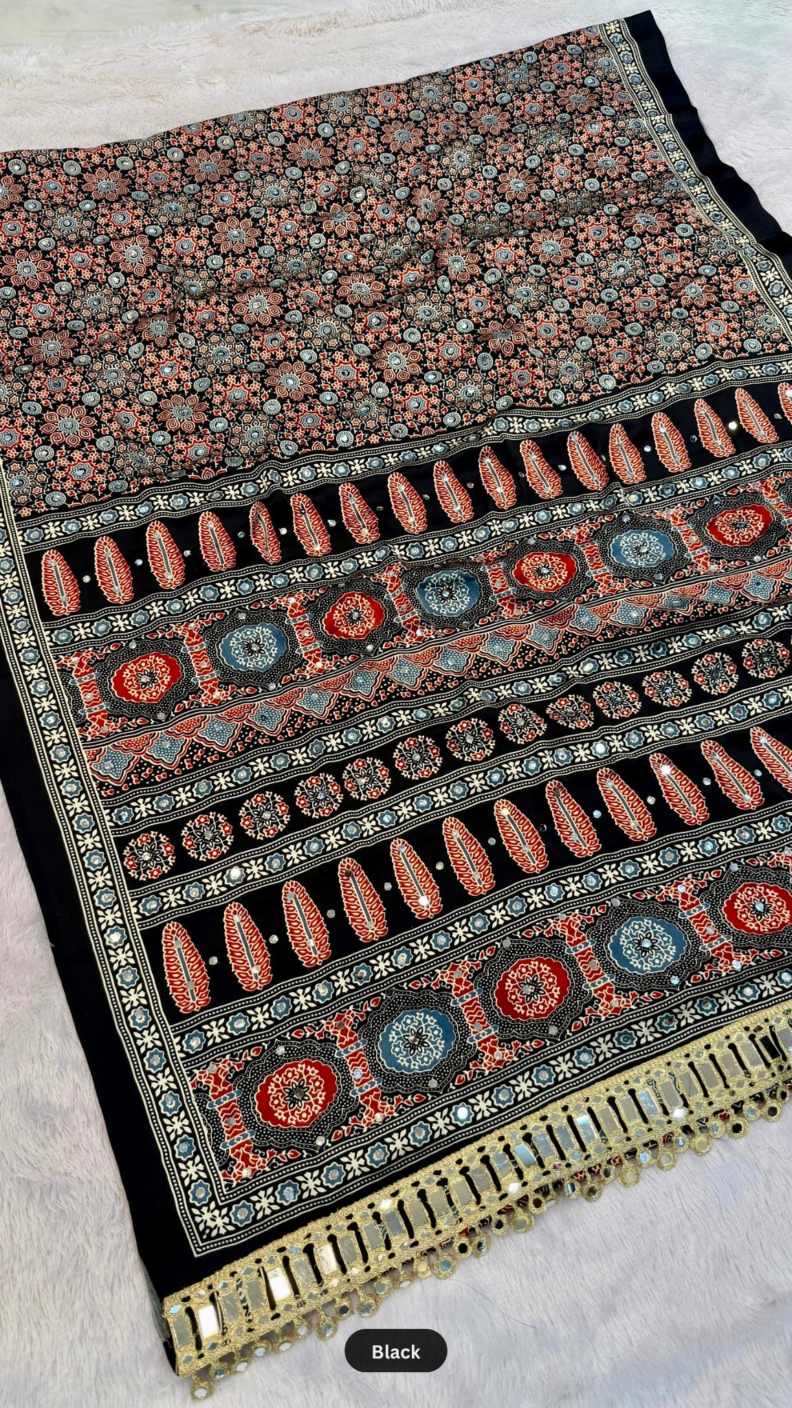 Ajrakh With 500+ Real Mirror & Latakan Saree Vol.01