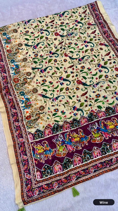 Shahi Bagicha Kalamkari Saree - Mirror Work