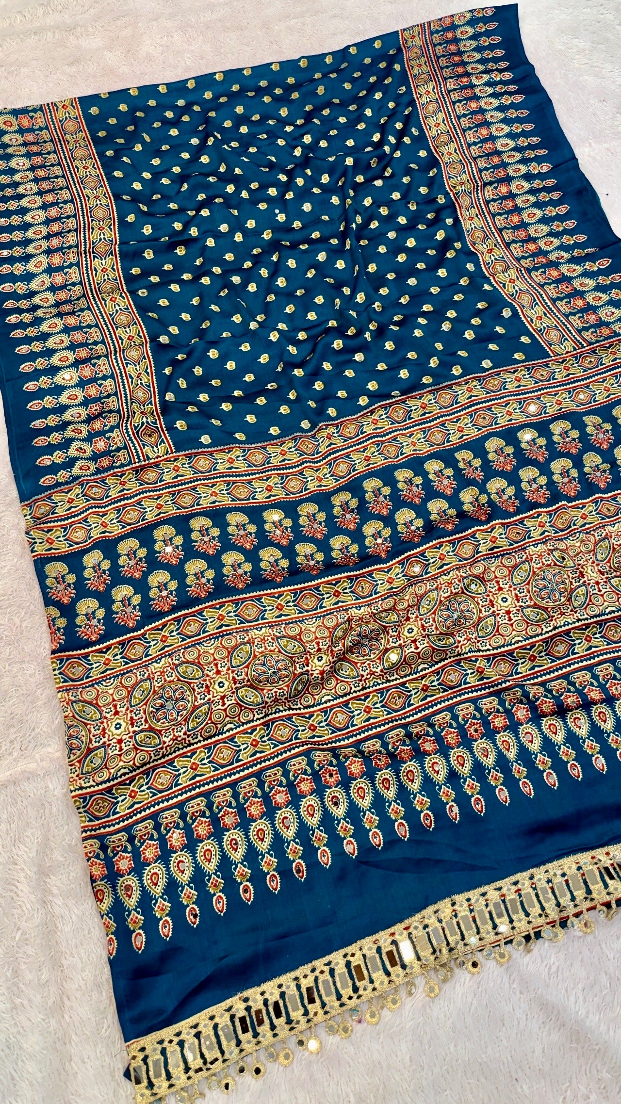Ajrakh Butti With 500+ Real Mirror Saree Vol.03