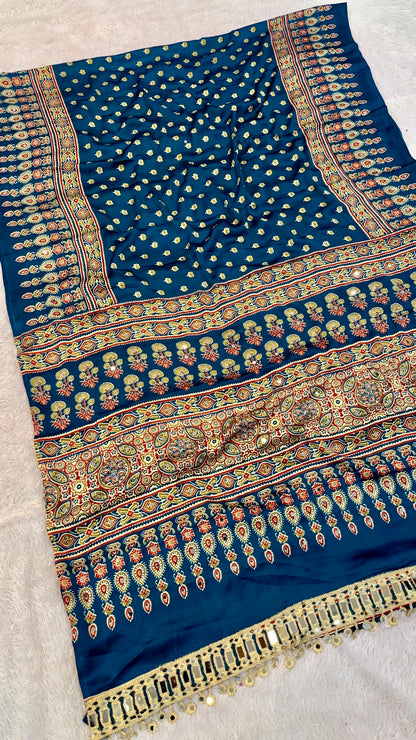 Ajrakh Butti With 500+ Real Mirror Saree Vol.03
