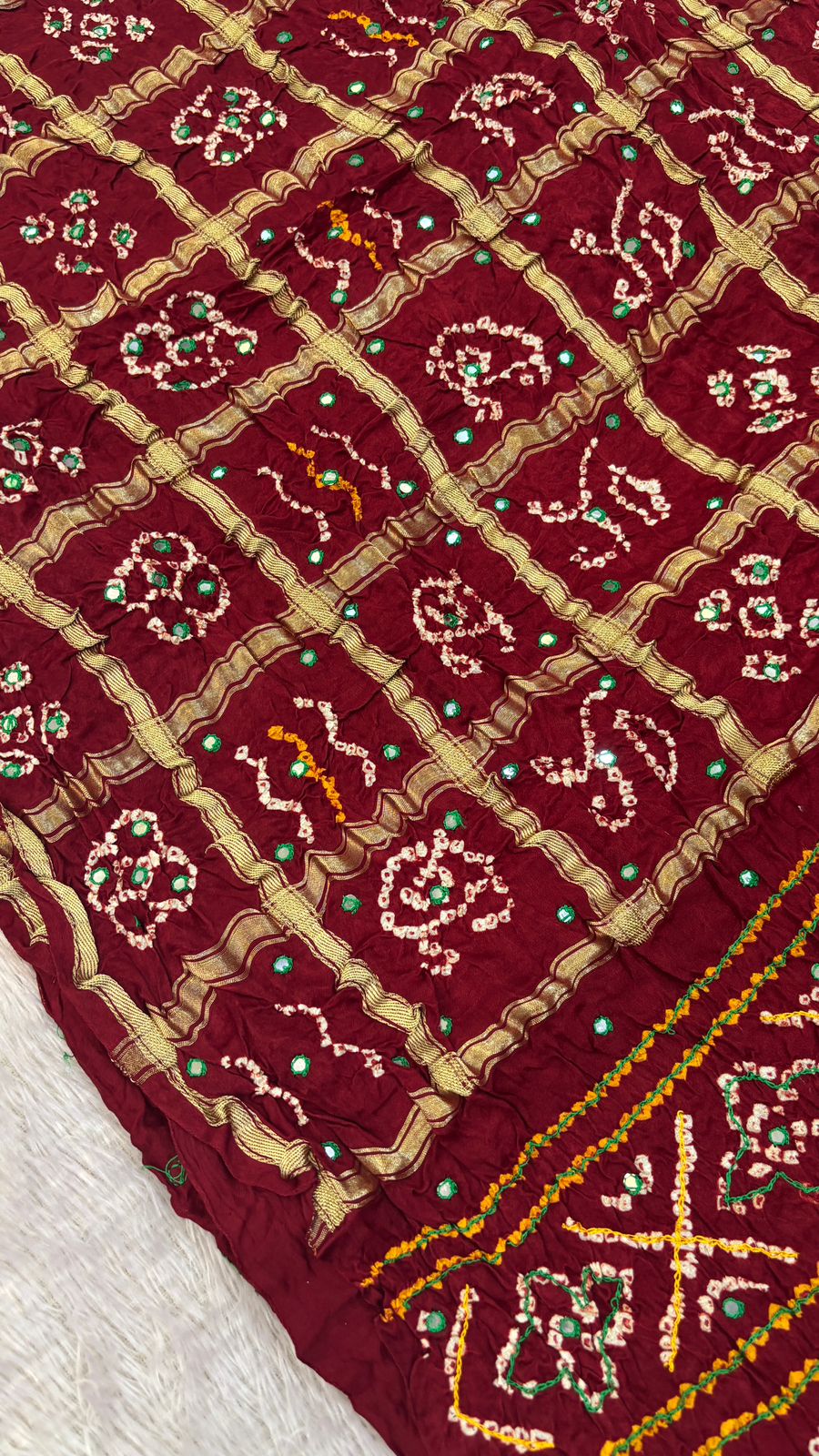 Pure Gaji Silk Abbhli Work Gharchola (Maroon)