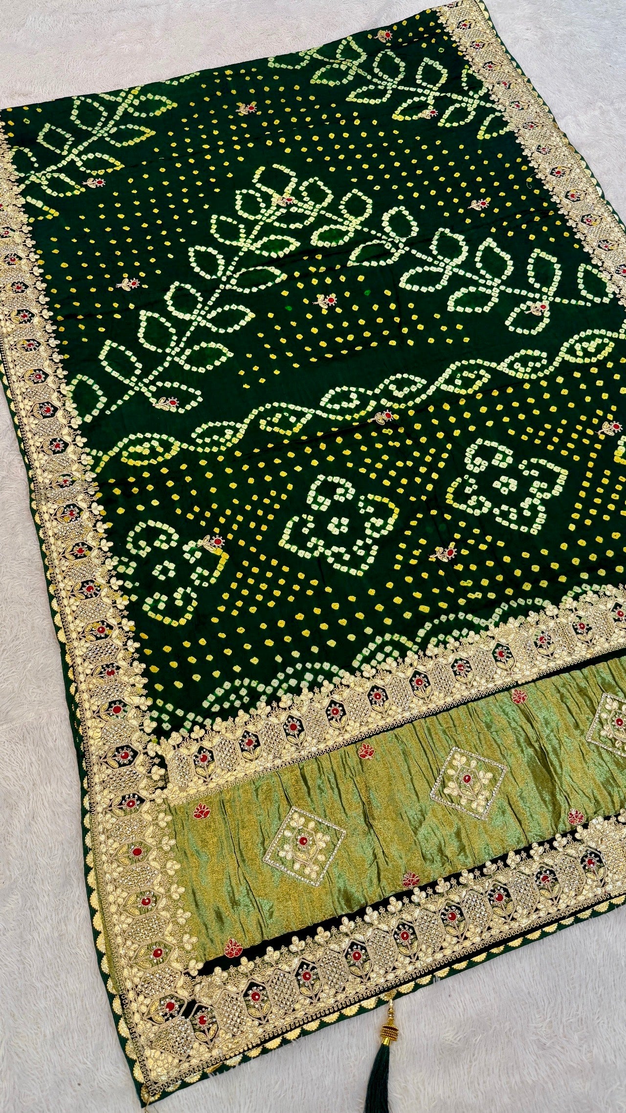 Pure Gaji Silk Handbandhej Gottapatti work Saree