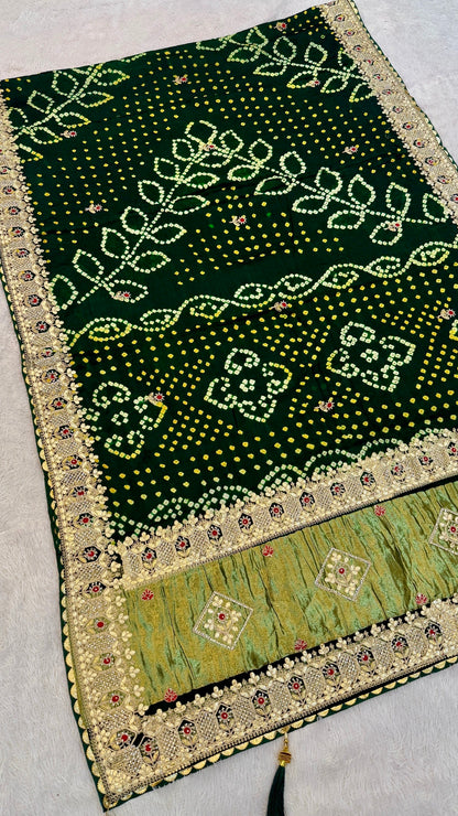 Pure Gaji Silk Handbandhej Gottapatti work Saree