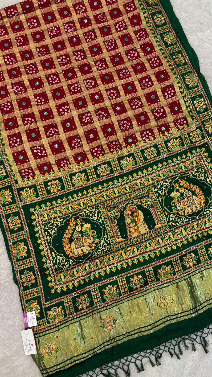 Traditional Gharchola Saree (799 Green Maroon)