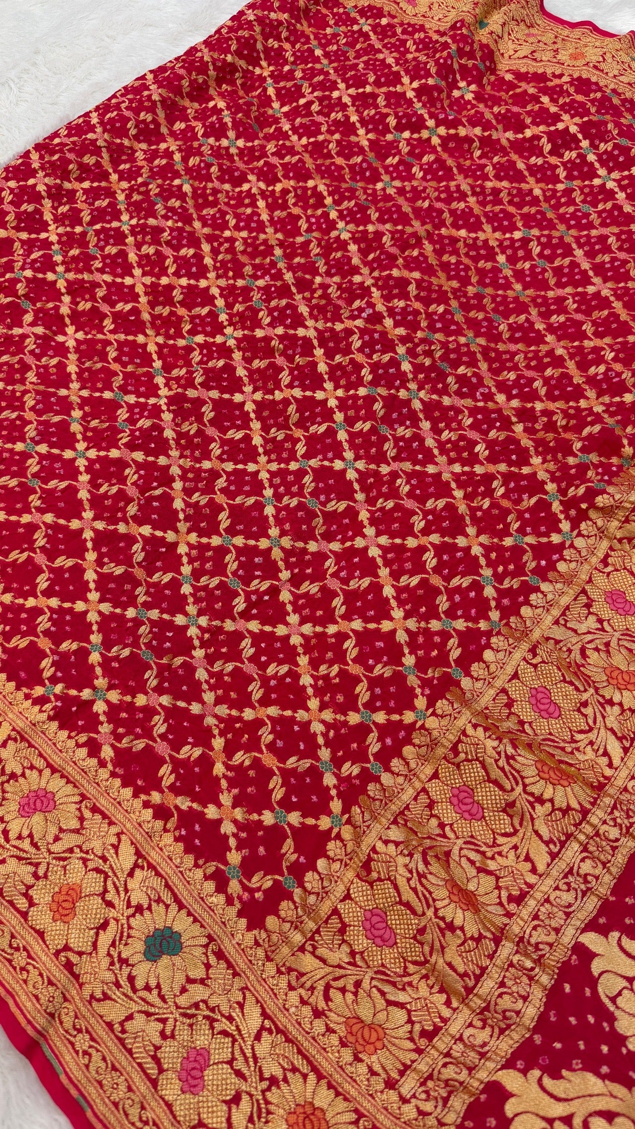 Exclusive Handwoven Original Neemzari Bandhani Saree (E)