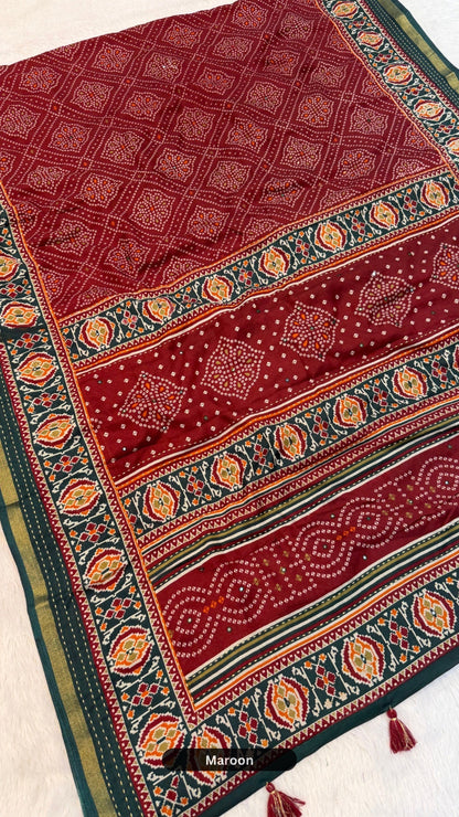 Trending Mul Cotten Katha + Mirror Work Saree (Gharchola SD)