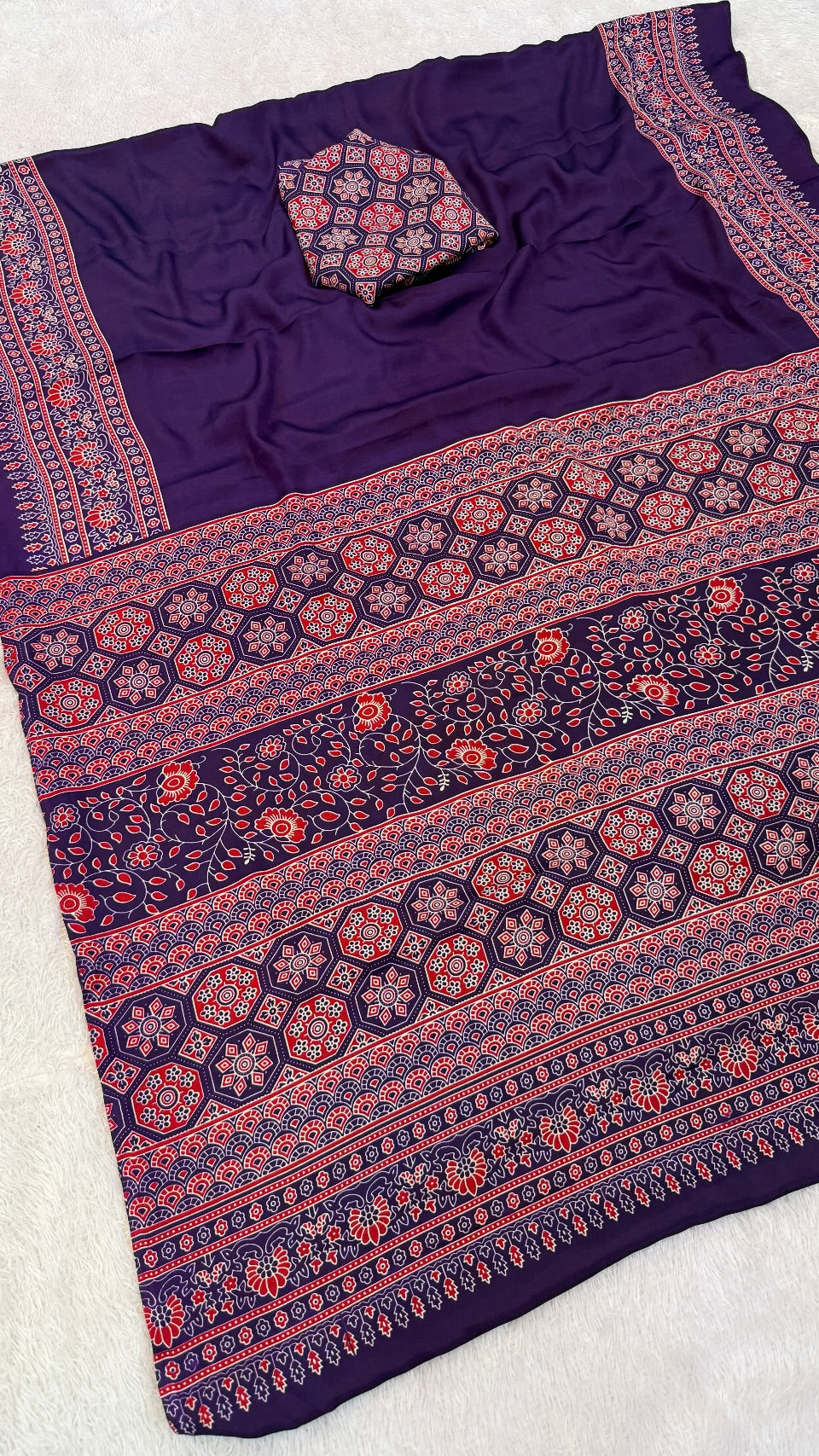 Plain Ajrakh Kalamkari Saree Vol.2