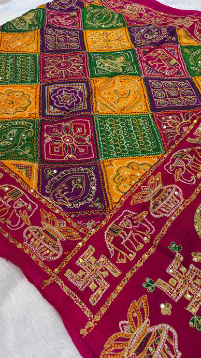SvarṇaVastra :- Vintage Sequence Work Saree (Pink)
