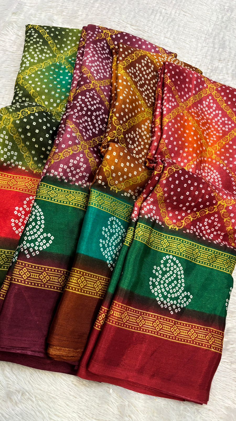 Multi Bandhej Semi Crap Saree