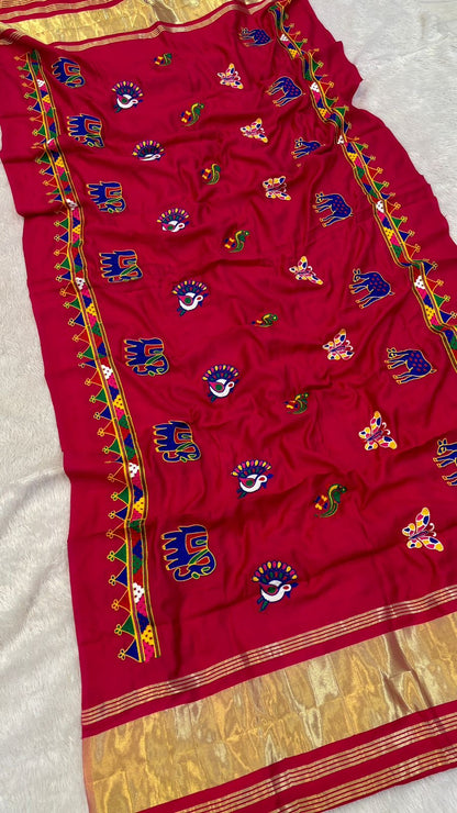 Kutchi Multi Work Duppta with Lagadi Patta - White