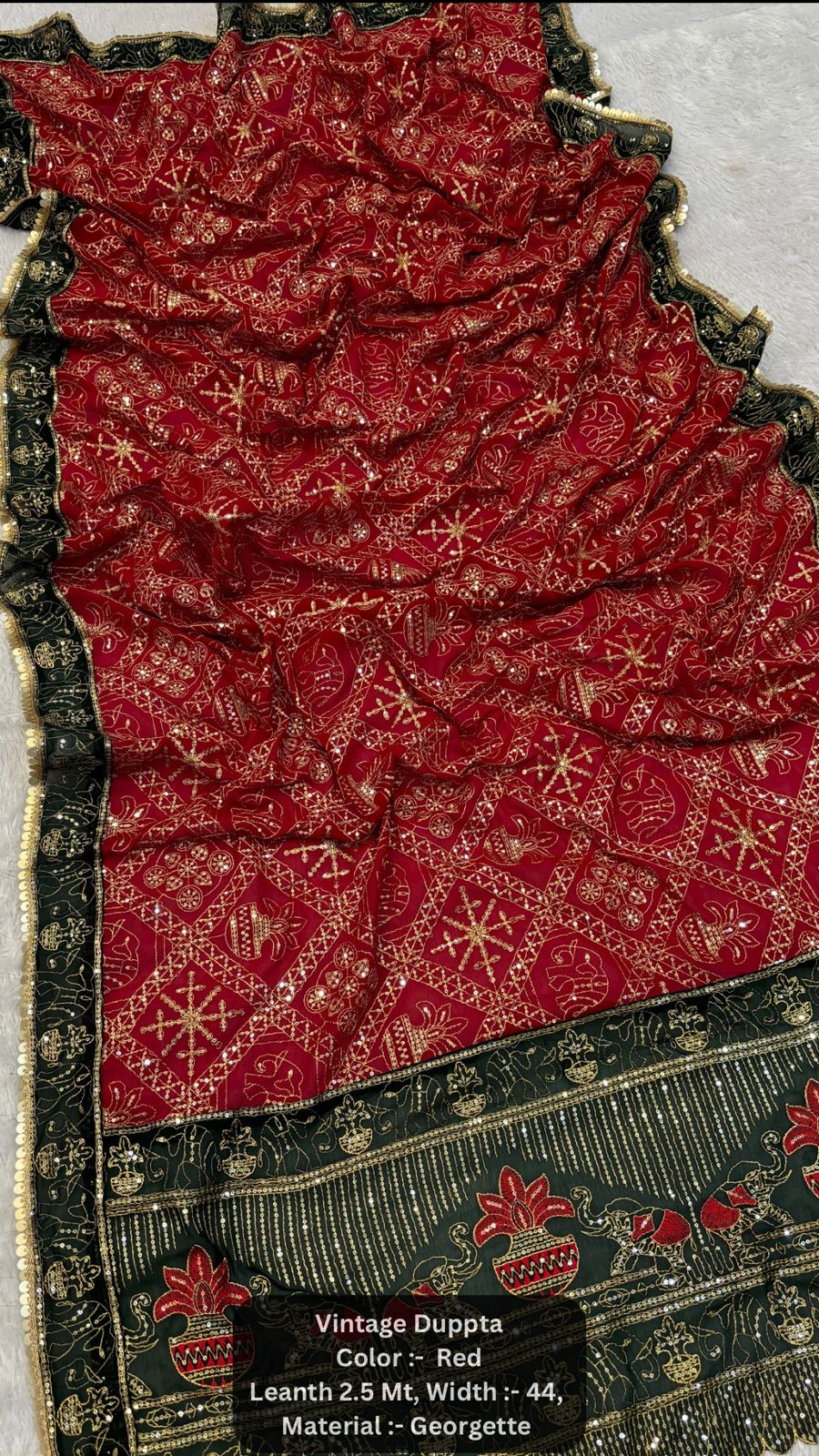 Vintage Duppta, One Side Pallu - Red